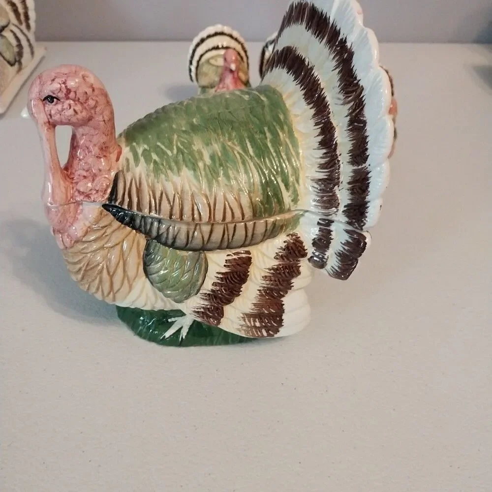 Vintage Brinn's Turkey Ceramic Set Butter Dish Gravy Boat S&P Candleholders